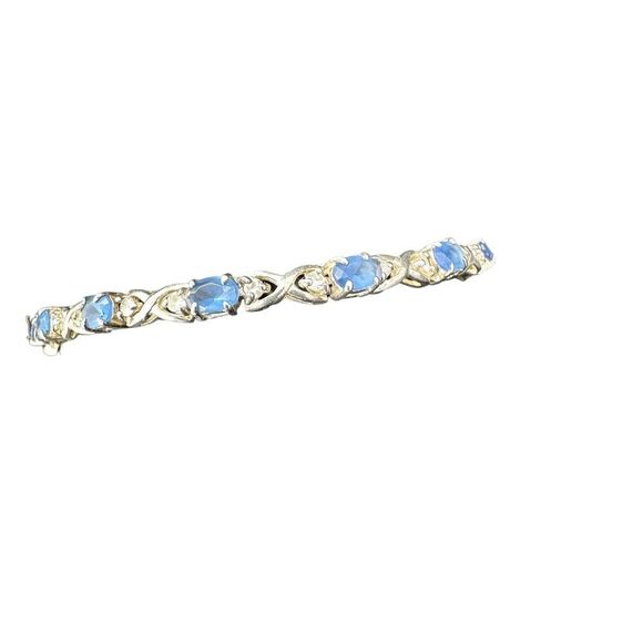 Sterling Silver .925 CZ Tennis Bracelet Blue Stone Marked Open Back - Picture 2 of 8